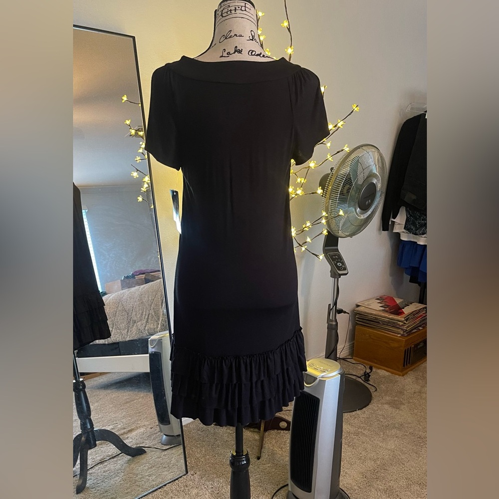 Lovely Black Dress with crochet neckline & Ruffled hem. Simple and Chic! - Picture 7 of 12